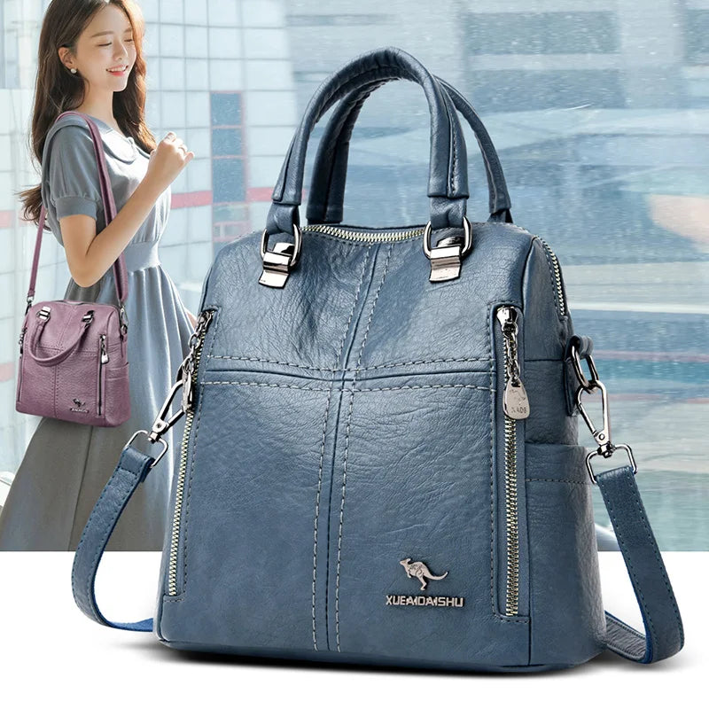 Hot Sale High Quality Leather Backpack Women Shoulder Bags Multifunction Travel Backpack School Bags for Girls Bagpack Mochila