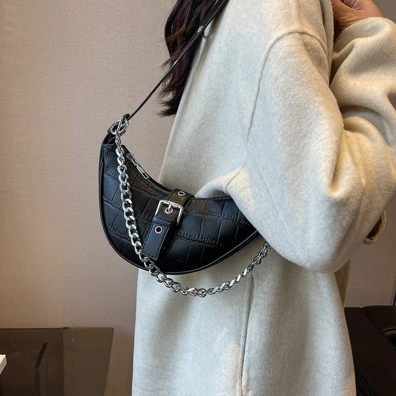 Women Underarm Bag Stylish PU Large Capacity Shoulder Bag Saddle Bag Casual Handbag for Daily Office Use Solid Color Handbag