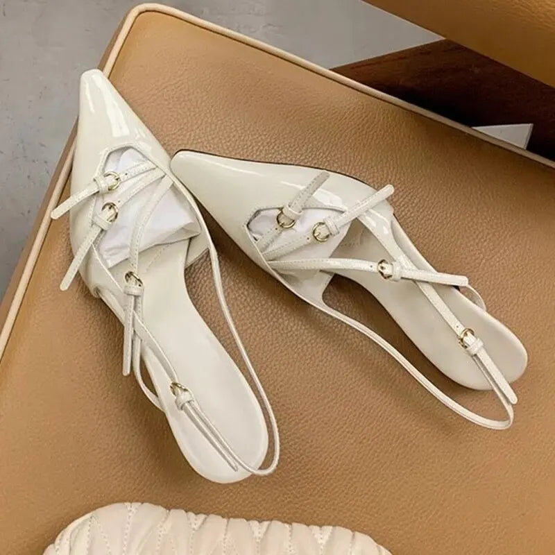 Designer Narrow Band Buckle Strap Pumps Women Sexy Pointed Toe Thin Heels Wedding Banquet Dress Mule Ladies Shoes