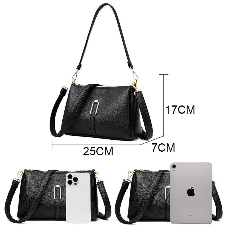 New Women Genuine Leather Handbags Shoulder Bags Two Shoulder Strap Female Fashion Shoulder Crossbody Bags For Ladies Totes