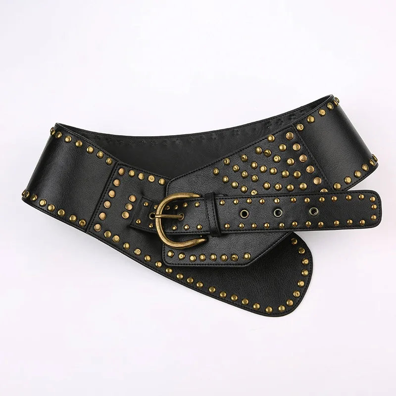 NEW Personality Punk Style Asymmetric Belt Chic Rivet Leather Belt Women Gothic Corset Waistband PU Harajuku Streetwear Belt