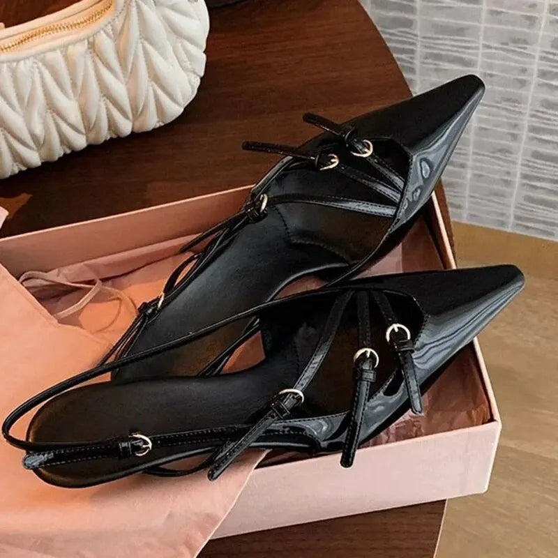 Designer Narrow Band Buckle Strap Pumps Women Sexy Pointed Toe Thin Heels Wedding Banquet Dress Mule Ladies Shoes