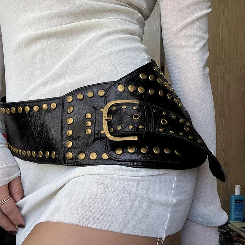 NEW Personality Punk Style Asymmetric Belt Chic Rivet Leather Belt Women Gothic Corset Waistband PU Harajuku Streetwear Belt