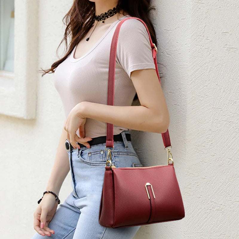 New Women Genuine Leather Handbags Shoulder Bags Two Shoulder Strap Female Fashion Shoulder Crossbody Bags For Ladies Totes