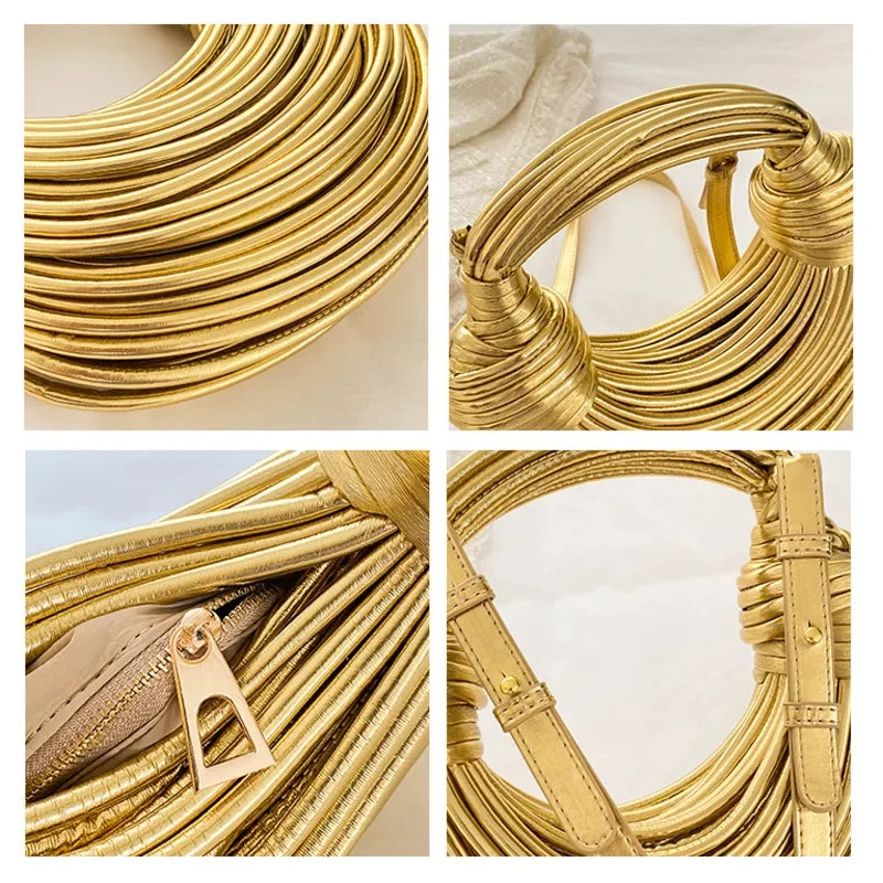 2024 Line Bundle Clutch Bags Gold Luxury Bread Knotted High Quality Senior Hobos for Female Women Handbag and Purse Shoulder Bag